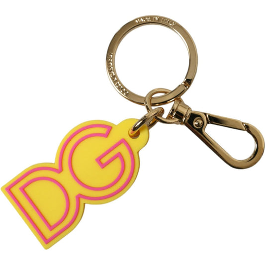 Dolce & Gabbana Yellow Rubber Gold Tone Metal DG Logo Keyring Keychain SMY101360