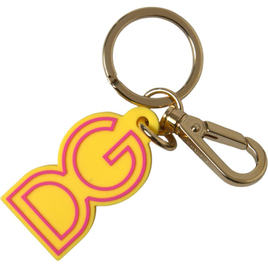Dolce & Gabbana Yellow Rubber Gold Tone Metal DG Logo Keyring Keychain SMY101360