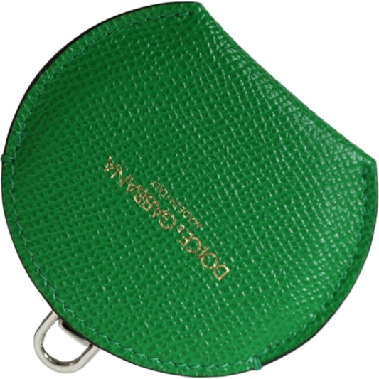 Dolce & Gabbana Green Calfskin Leather Round Logo Hand Mirror Holder SMY101353