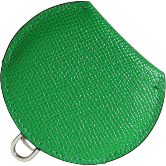 Dolce & Gabbana Green Calfskin Leather Round Logo Hand Mirror Holder SMY101353