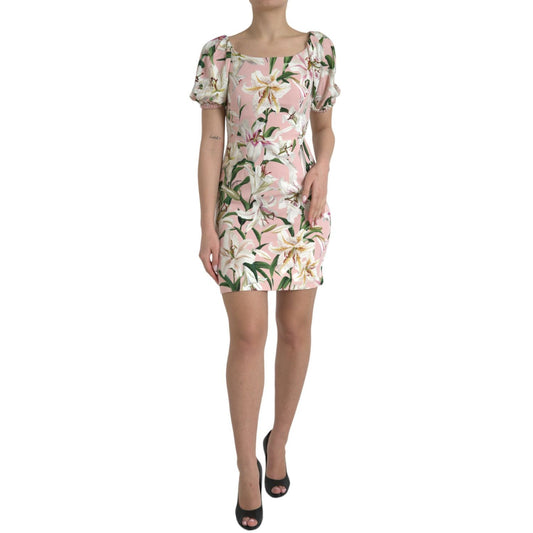 Dolce & Gabbana Pink Lily Viscose Sheath Stretch Mini Dress