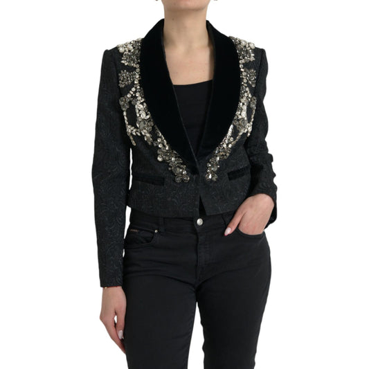 Dolce & Gabbana Black Crystal Embellished Overcoat Jacket 1728,67345645728,Black,Clothing,Coats - Jackets & Coats - Clothing,Dolce & Gabbana,IT44 | L,Jackets & Coats - Clothing,Jackets & Coats - Women - Clothing,Long Sleeve - T-Shirts - Clothing,Material: