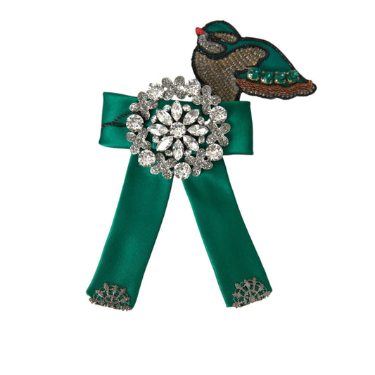 Dolce & Gabbana Green Satin Bird Crystal Women Hair Clip