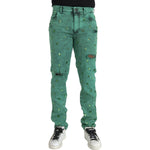 Dolce & Gabbana Green Crystals Cotton Stretch Slim Jeans PAN75301-50