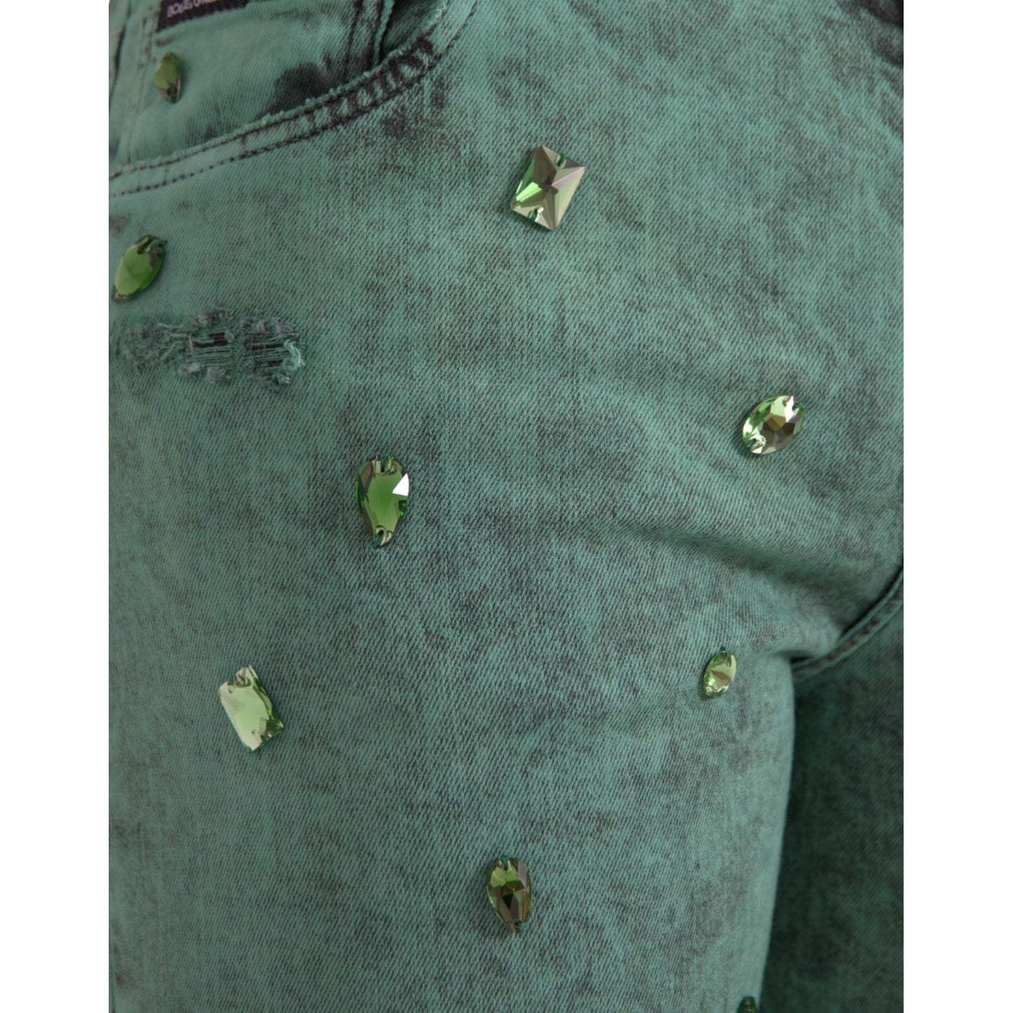 Dolce & Gabbana Green Crystals Cotton Stretch Slim Jeans PAN75301-50