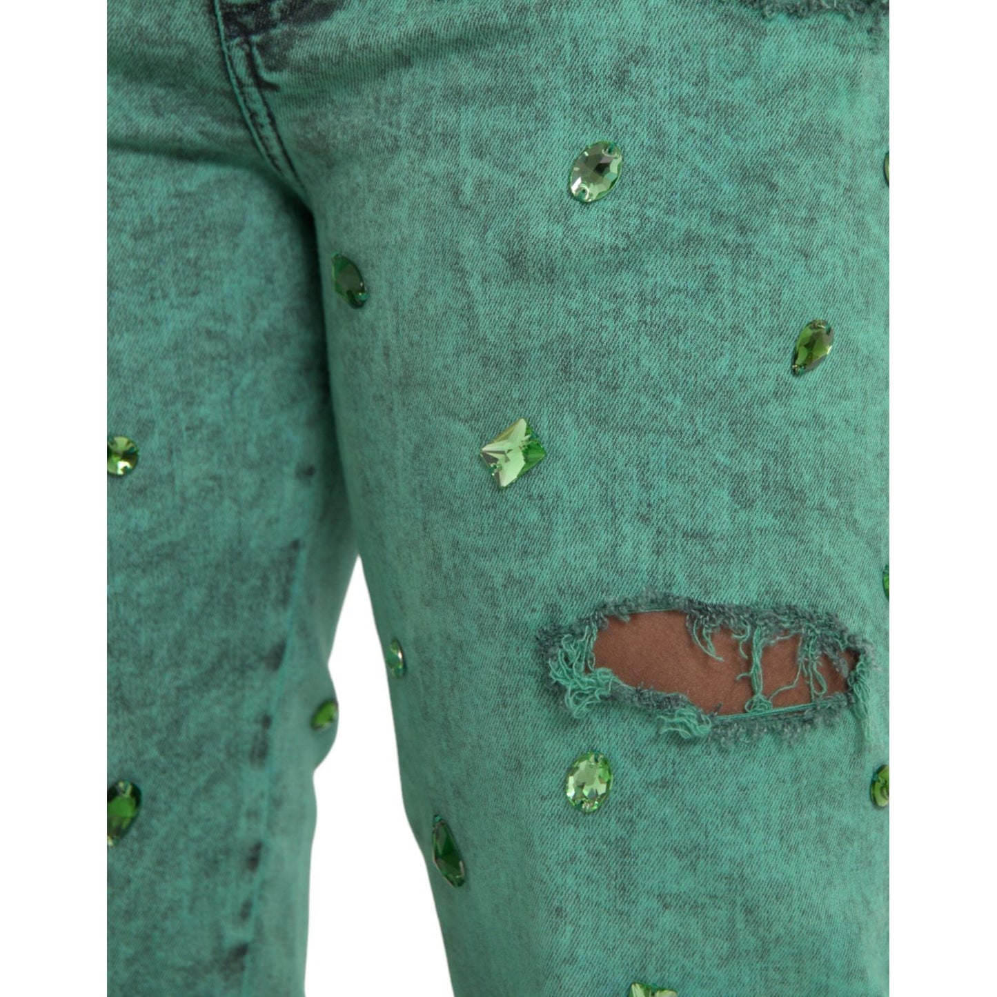Dolce & Gabbana Green Crystals Cotton Stretch Slim Jeans PAN75301-50