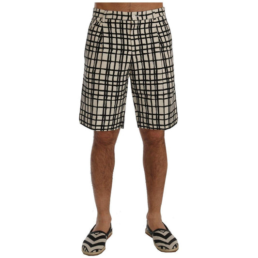 Dolce & Gabbana White Black Striped Casual Shorts 1728,63% Linen,67345645728,Black/White,Clothing,Dolce & Gabbana,IT44 | XS,Knee Length - Shorts - Clothing,Material: 37% Cotton,Men,Men - Clothing,New with tags,Shorts - Clothing,Shorts - Men - Clothing