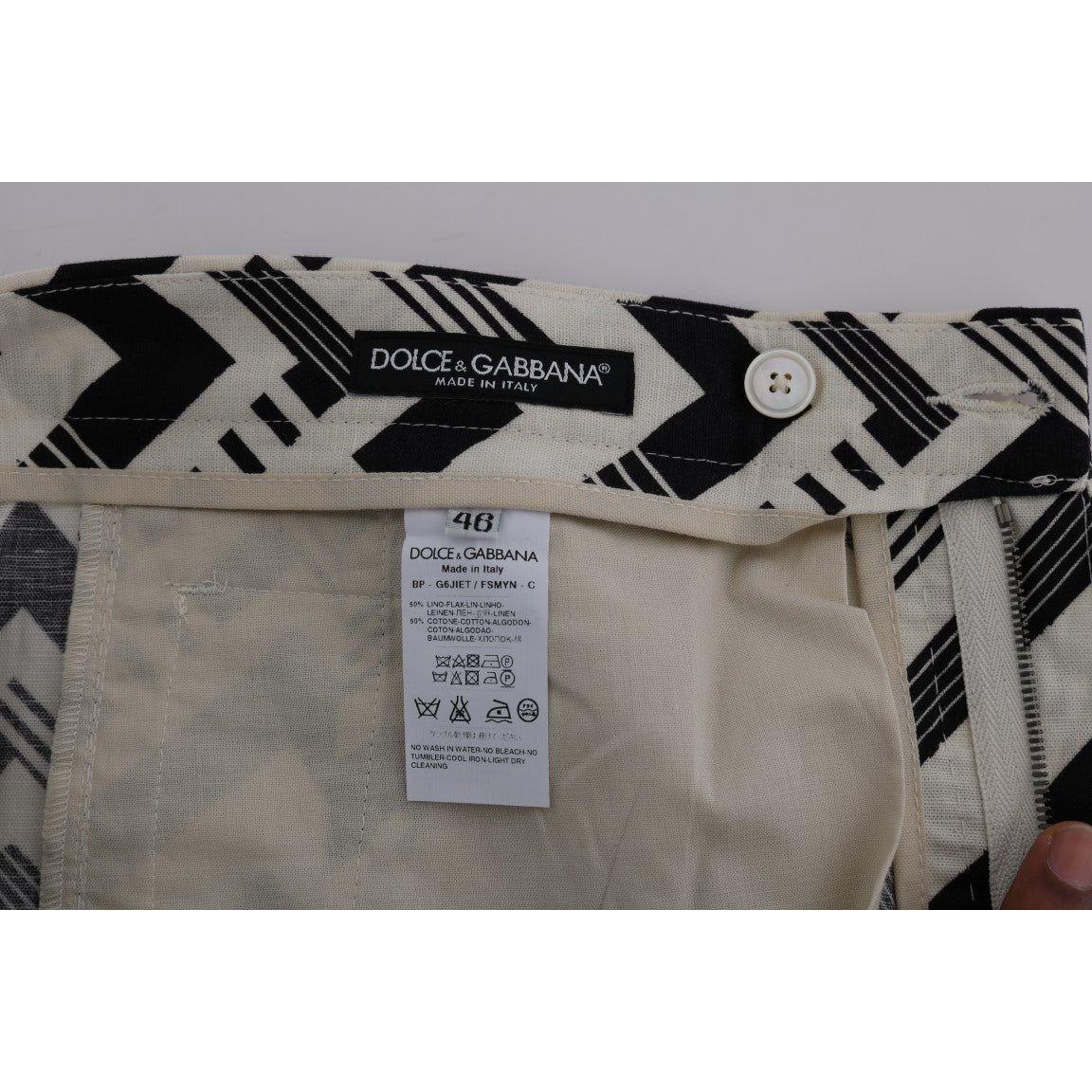 Dolce & Gabbana White Black Striped Cotton Linen Shorts
