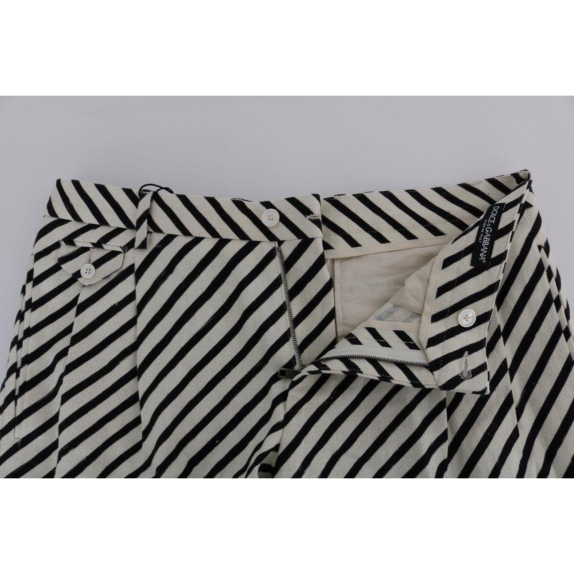 Dolce & Gabbana White Black Striped Hemp Casual Shorts
