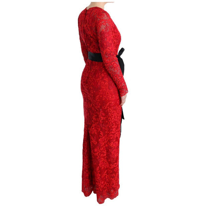 Dolce & Gabbana Red Floral Ricamo Sheath Long Dress
