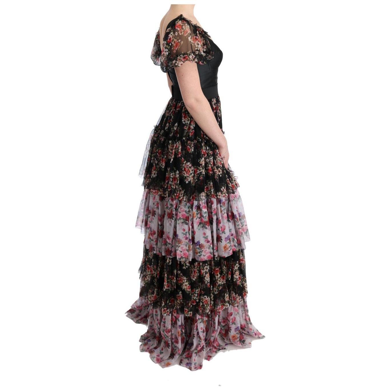 Dolce & Gabbana Multicolor Silk Stretch Floral Shift Long Dress