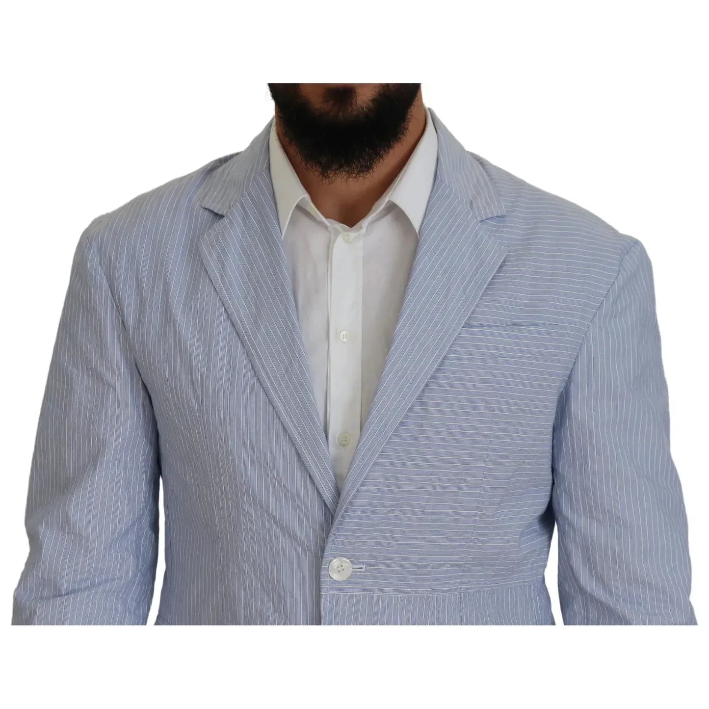 Dsquared² Blue Striped Single Breasted Formal Coat Blazer1728,67345645728,Blazers - Men - Clothing,Blazers - Suits & Blazers - Clothing,Blue,Clothing,Cotton Blend,Dsquared²,IT48 | M,Men,Preowned / Defect,Suits & Blazers - Clothing