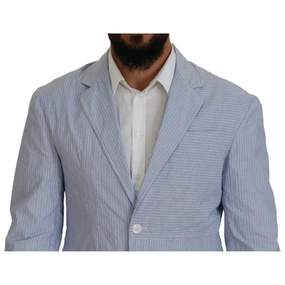 Dsquared² Blue Striped Single Breasted Formal Coat Blazer1728,67345645728,Blazers - Men - Clothing,Blazers - Suits & Blazers - Clothing,Blue,Clothing,Cotton Blend,Dsquared²,IT48 | M,Men,Preowned / Defect,Suits & Blazers - Clothing