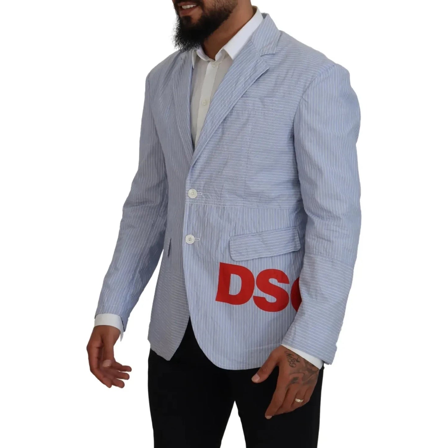 Dsquared² Blue Striped Single Breasted Formal Coat Blazer1728,67345645728,Blazers - Men - Clothing,Blazers - Suits & Blazers - Clothing,Blue,Clothing,Cotton Blend,Dsquared²,IT48 | M,Men,Preowned / Defect,Suits & Blazers - Clothing