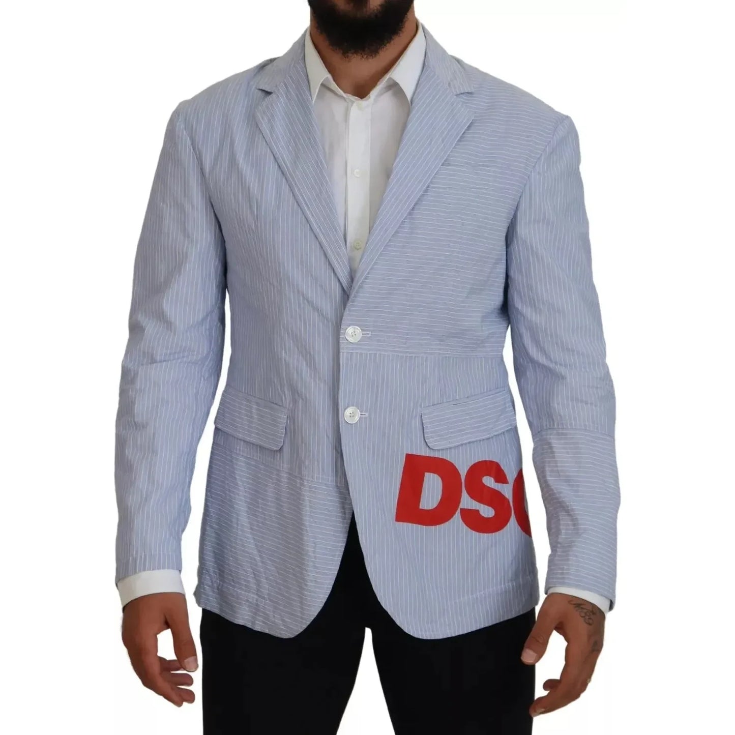 Dsquared² Blue Striped Single Breasted Formal Coat Blazer1728,67345645728,Blazers - Men - Clothing,Blazers - Suits & Blazers - Clothing,Blue,Clothing,Cotton Blend,Dsquared²,IT48 | M,Men,Preowned / Defect,Suits & Blazers - Clothing