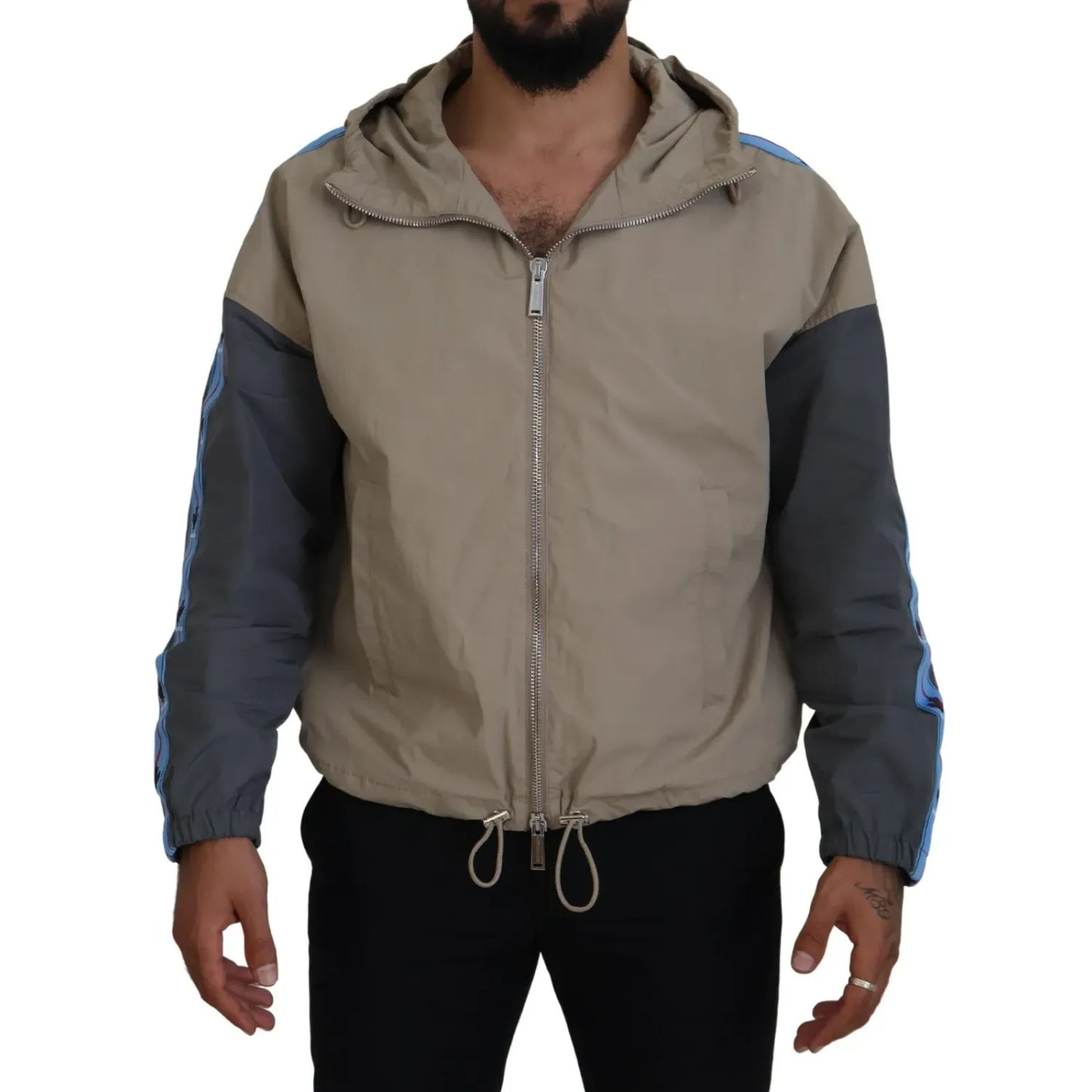 Dsquared² Brown Gray Sleeves Hooded Full Zip Jacket