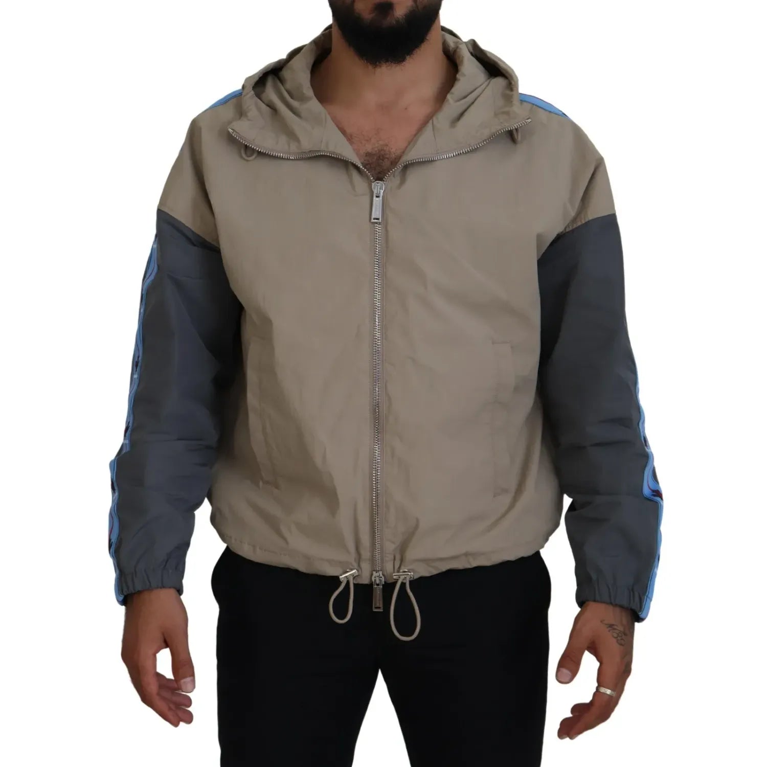 Dsquared² Brown Gray Sleeves Hooded Full Zip Jacket