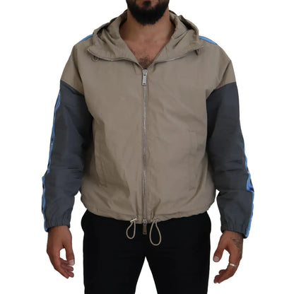 Dsquared² Brown Gray Sleeves Hooded Full Zip Jacket