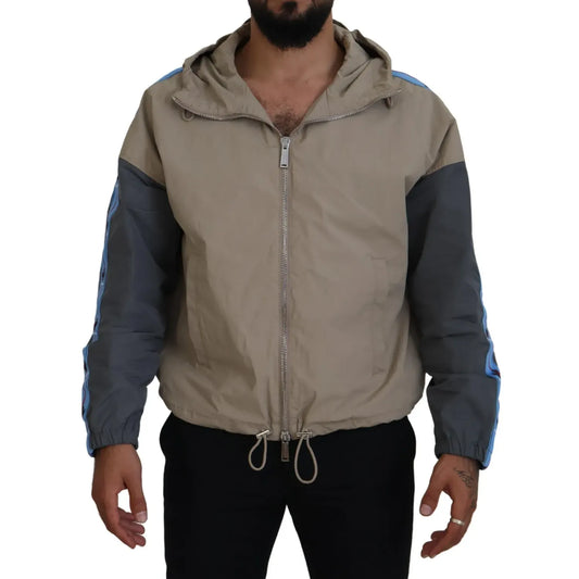 Dsquared² Brown Gray Sleeves Hooded Full Zip Jacket