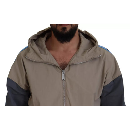 Dsquared² Brown Gray Sleeves Hooded Full Zip Jacket