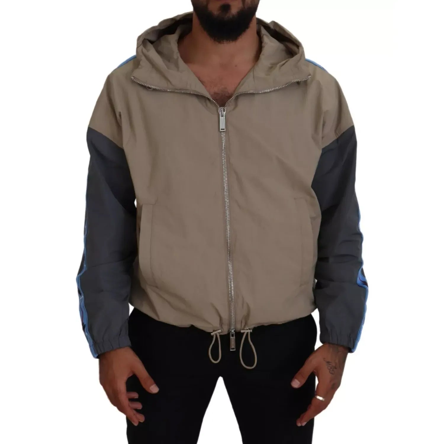 Dsquared² Brown Gray Sleeves Hooded Full Zip Jacket
