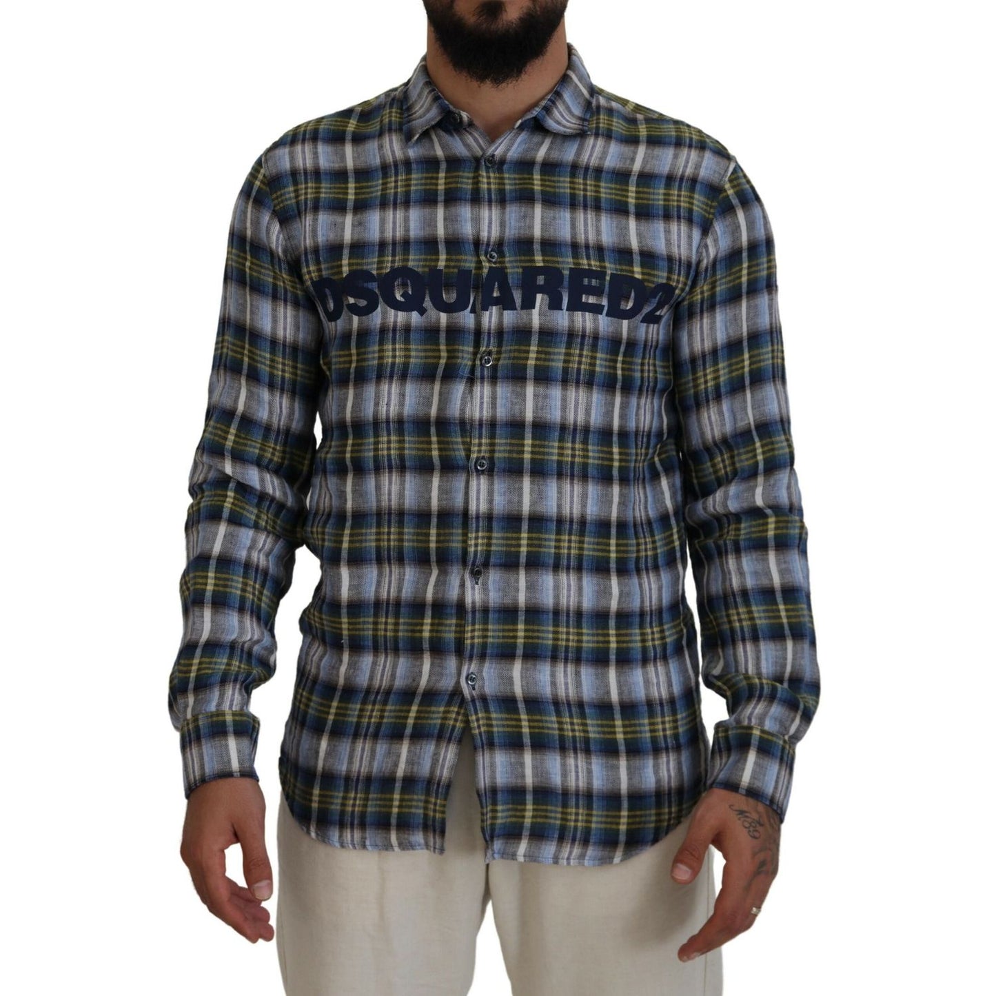 Dsquared² Multicolor Checkered Casual Men Long Sleeves Shirt