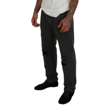 Dsquared² Dark Gray Cotton Men Casual Tattered Pants