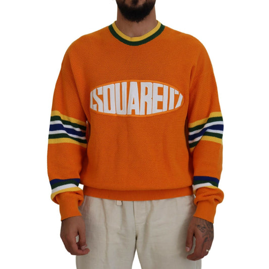 Dsquared² Orange Printed Long Sleeves Men Pullover Sweater
