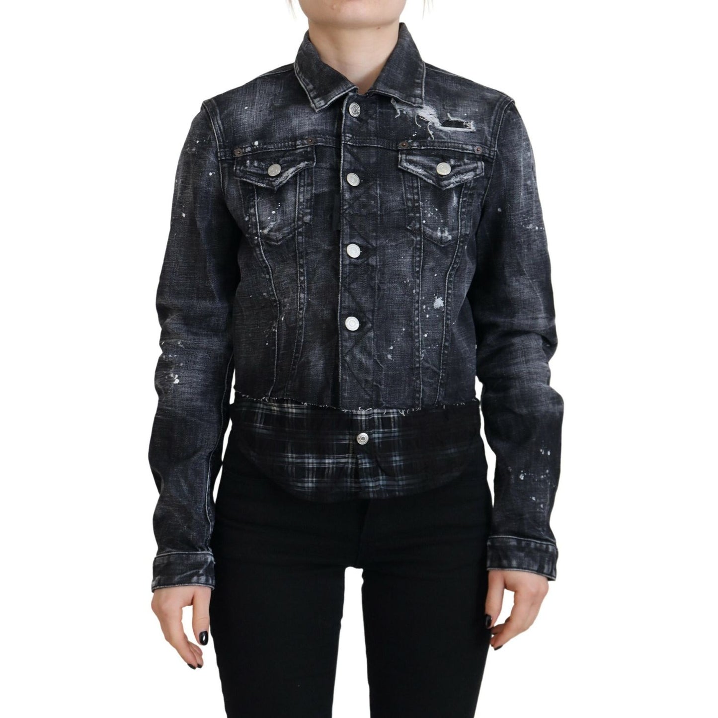 Dsquared² Gray Washed Cotton Distressed Denim Jacket 1728,67345645728,Clothing,Denim Jackets - Jackets & Coats - Clothing,Dsquared²,Gray,IT38 | XS,Jackets & Coats - Clothing,Jackets & Coats - Women - Clothing,Material: Cotton 98%,Preowned / Defect,Spandex