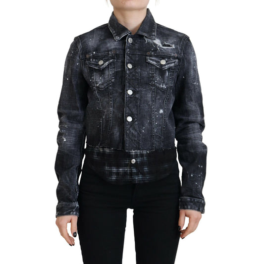 Dsquared² Gray Washed Cotton Distressed Denim Jacket 1728,67345645728,Clothing,Denim Jackets - Jackets & Coats - Clothing,Dsquared²,Gray,IT38 | XS,Jackets & Coats - Clothing,Jackets & Coats - Women - Clothing,Material: Cotton 98%,Preowned / Defect,Spandex