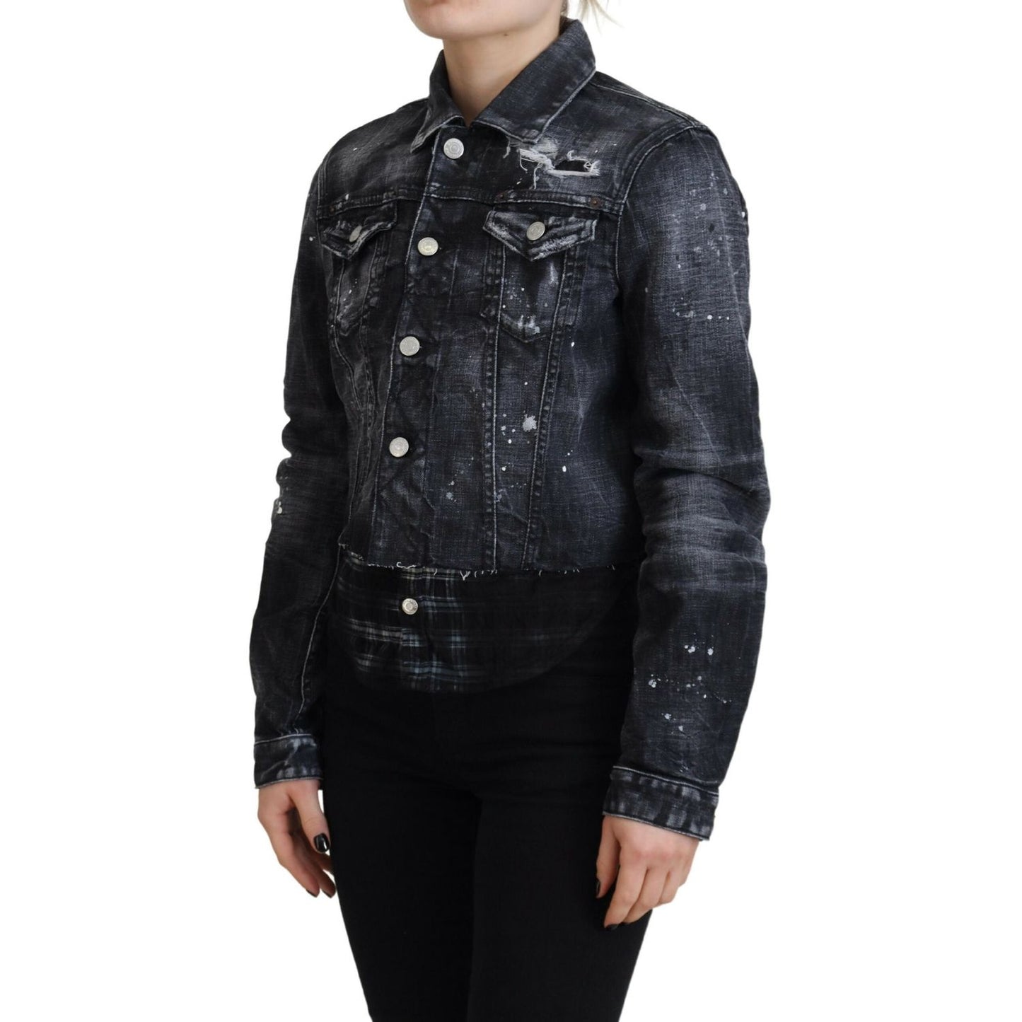 Dsquared² Gray Washed Cotton Distressed Denim Jacket 1728,67345645728,Clothing,Denim Jackets - Jackets & Coats - Clothing,Dsquared²,Gray,IT38 | XS,Jackets & Coats - Clothing,Jackets & Coats - Women - Clothing,Material: Cotton 98%,Preowned / Defect,Spandex