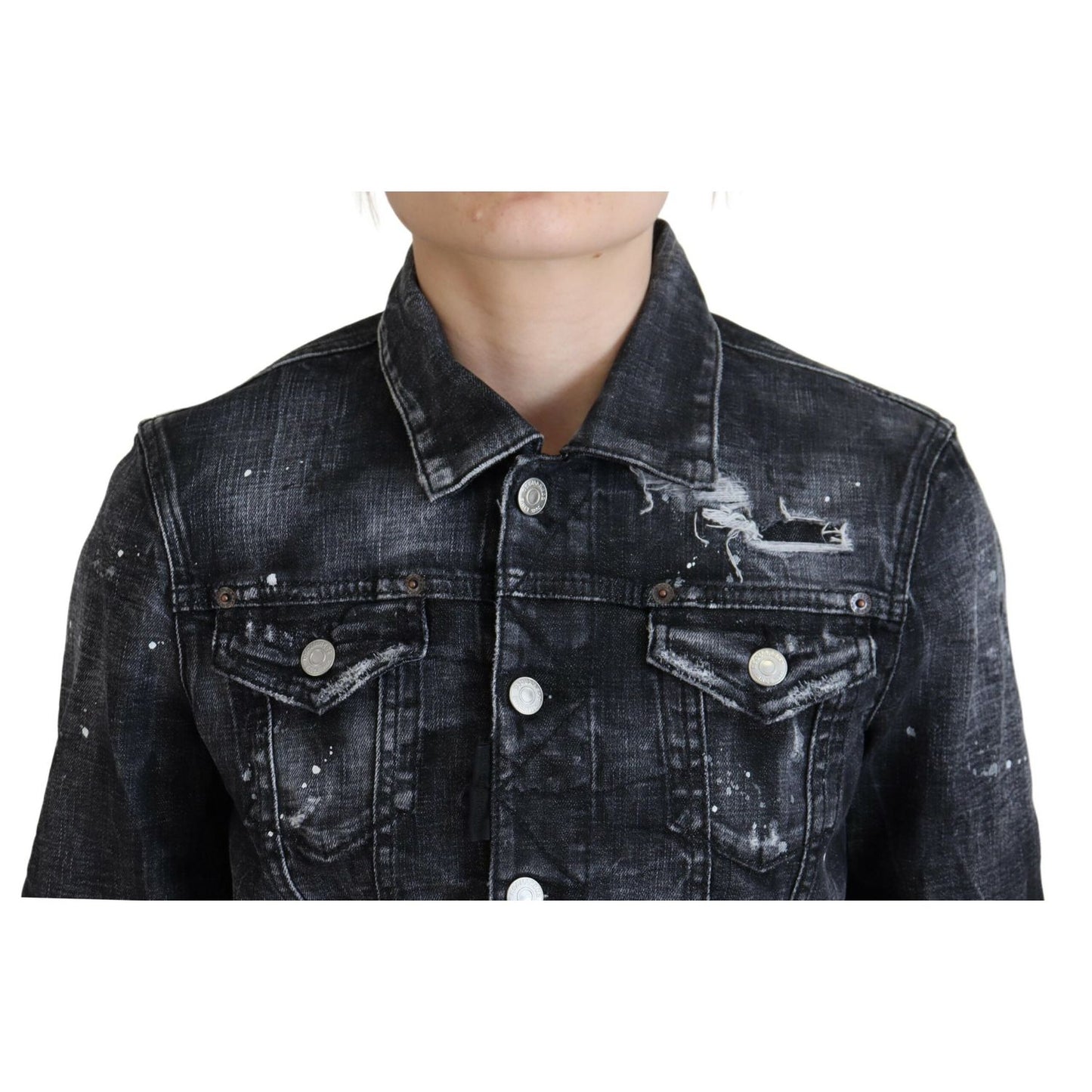 Dsquared² Gray Washed Cotton Distressed Denim Jacket 1728,67345645728,Clothing,Denim Jackets - Jackets & Coats - Clothing,Dsquared²,Gray,IT38 | XS,Jackets & Coats - Clothing,Jackets & Coats - Women - Clothing,Material: Cotton 98%,Preowned / Defect,Spandex
