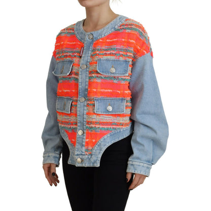Dsquared² Orange Blue Panelled Button Front Denim Jacket 1728,67345645728,Clothing,Denim Jackets - Jackets & Coats - Clothing,Dsquared²,IT38 | XS,Jackets & Coats - Clothing,Jackets & Coats - Women - Clothing,Material: 32% Polyester 24% Acrylic 21% Nylon 2
