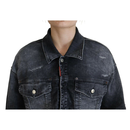 Dsquared² Gray Washed Cotton Cropped Denim Jacket 1728,67345645728,Clothing,Denim Jackets - Jackets & Coats - Clothing,Dsquared²,Gray,IT38 | XS,Jackets & Coats - Clothing,Jackets & Coats - Women - Clothing,Material: Cotton 92%,Polyester 6%,Preowned / Defe