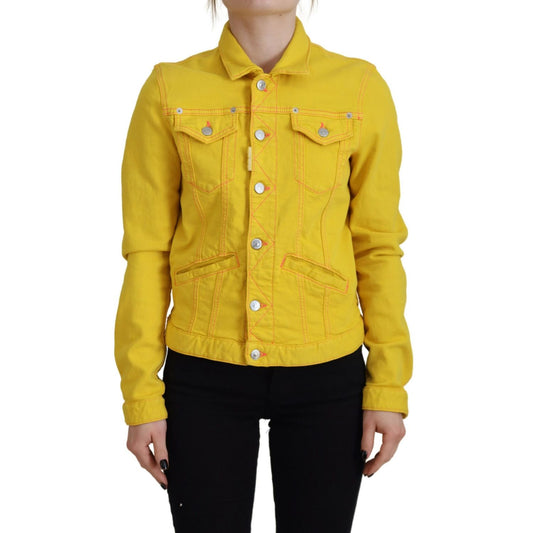 Dsquared² Yellow Collared Long Sleeves Denim Jacket 1728,67345645728,Clothing,Denim Jackets - Jackets & Coats - Clothing,Dsquared²,IT38 | XS,Jackets & Coats - Clothing,Jackets & Coats - Women - Clothing,Material: Cotton 98%,Preowned / Defect,Spandex/Elast