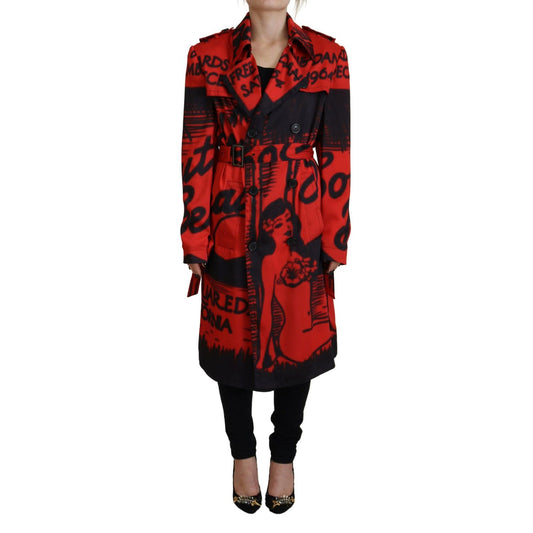Dsquared² Red Printed Button Collared Desigual Coat Jacket 1728,67345645728,Clothing,Coats - Jackets & Coats - Clothing,Dsquared²,IT38 | XS,Jackets & Coats - Clothing,Jackets & Coats - Women - Clothing,Material: 100% Polyester,Preowned / Defect,Red,Women