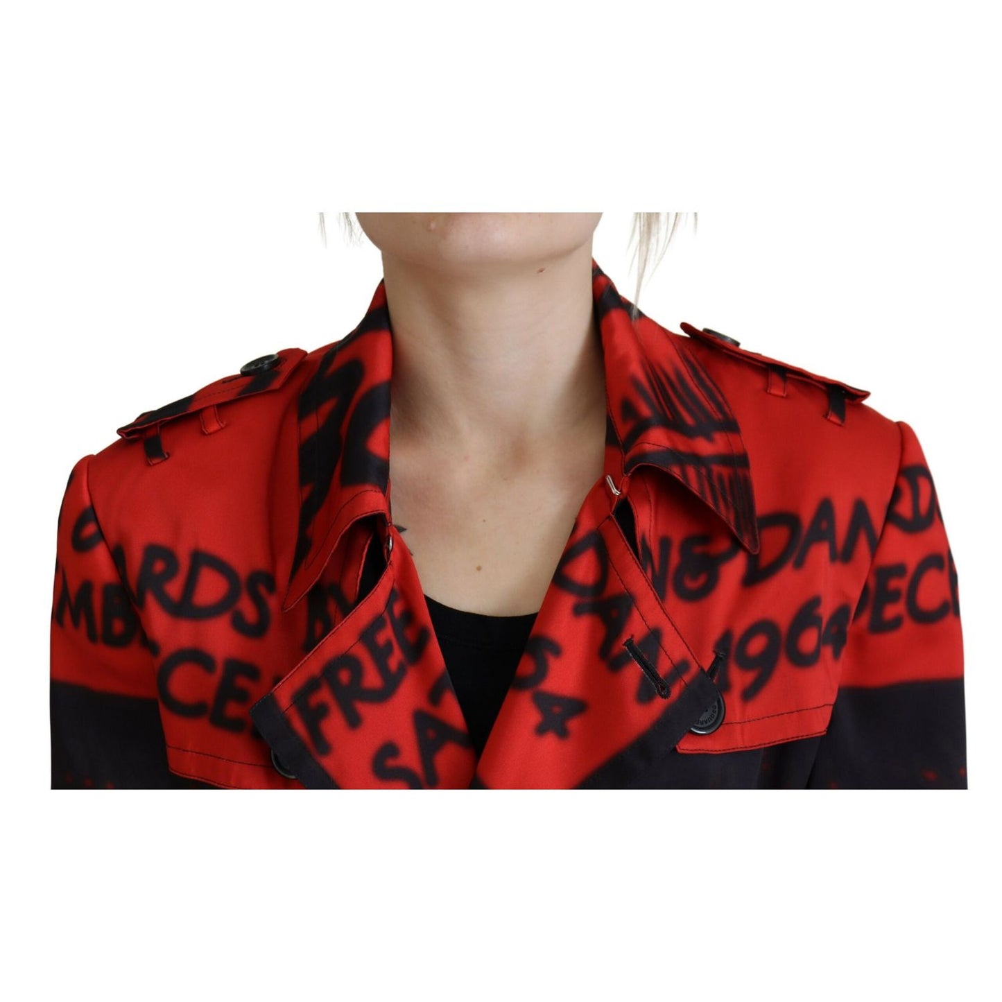 Dsquared² Red Printed Button Collared Desigual Coat Jacket 1728,67345645728,Clothing,Coats - Jackets & Coats - Clothing,Dsquared²,IT38 | XS,Jackets & Coats - Clothing,Jackets & Coats - Women - Clothing,Material: 100% Polyester,Preowned / Defect,Red,Women