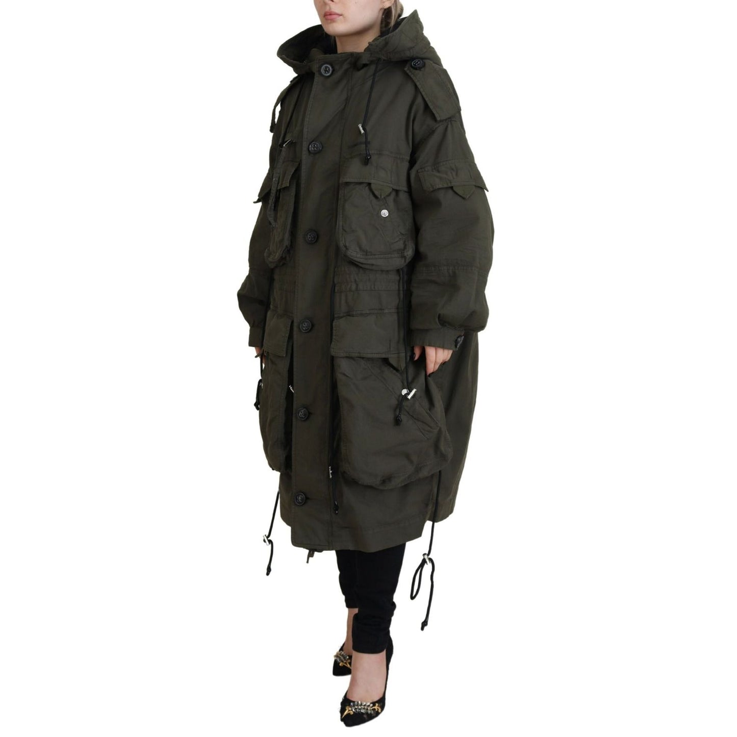 Dsquared² Green Hooded Full Zip Long Parka Coat Jacket 1728,67345645728,Clothing,Dsquared²,Green,IT38 | XS,Jackets & Coats - Clothing,Jackets & Coats - Women - Clothing,Material: Cotton 97%,Parkas - Jackets & Coats - Clothing,Preowned / Defect,Spandex/Ela