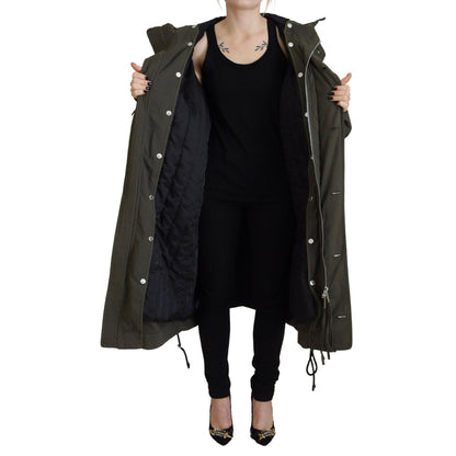 Dsquared² Green Hooded Full Zip Long Parka Coat Jacket 1728,67345645728,Clothing,Dsquared²,Green,IT38 | XS,Jackets & Coats - Clothing,Jackets & Coats - Women - Clothing,Material: Cotton 97%,Parkas - Jackets & Coats - Clothing,Preowned / Defect,Spandex/Ela