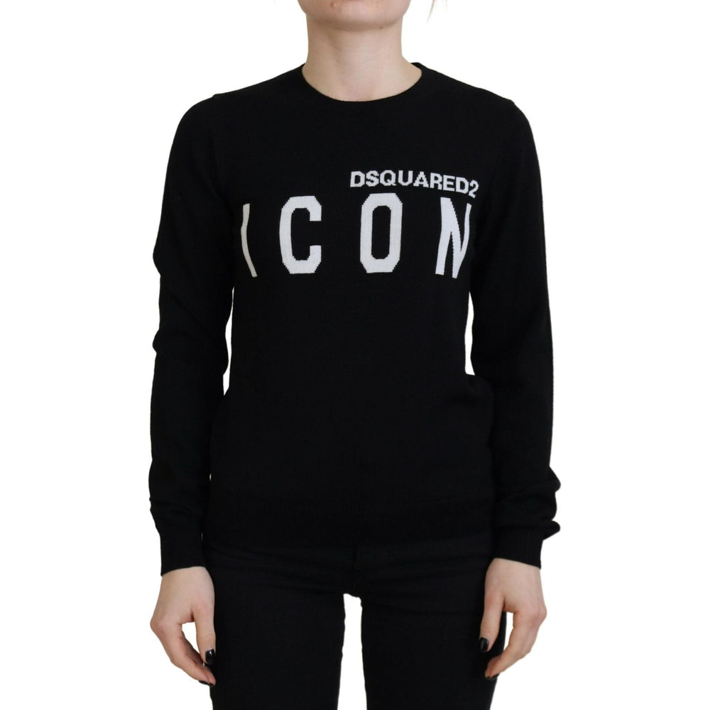 Dsquared² Black Virgin Wool Logo Print Long Sleeves Sweater TSH83389-38