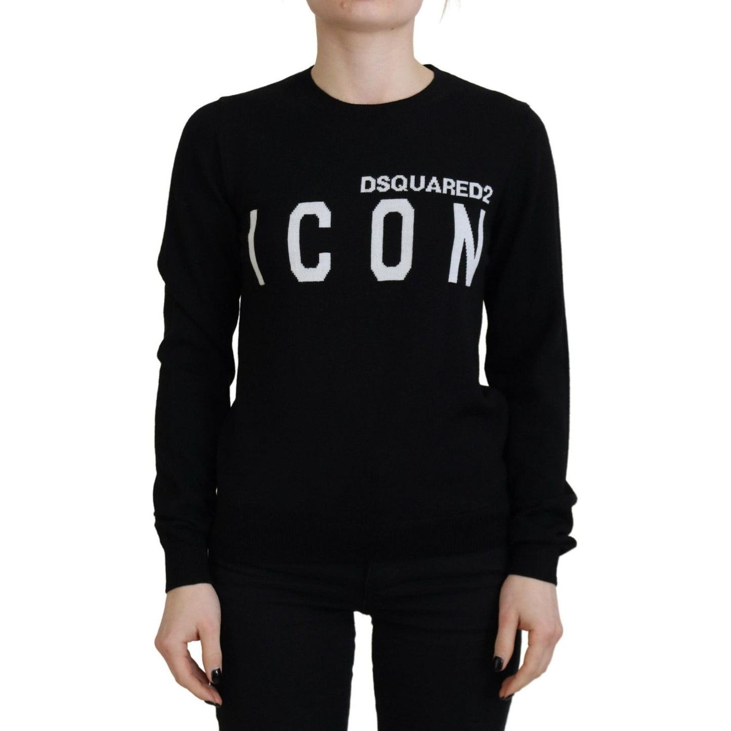 Dsquared² Black Virgin Wool Logo Print Long Sleeves Sweater TSH83389-38