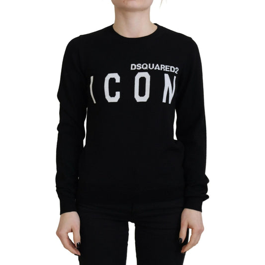 Dsquared² Black Virgin Wool Logo Print Long Sleeves Sweater TSH83389-38