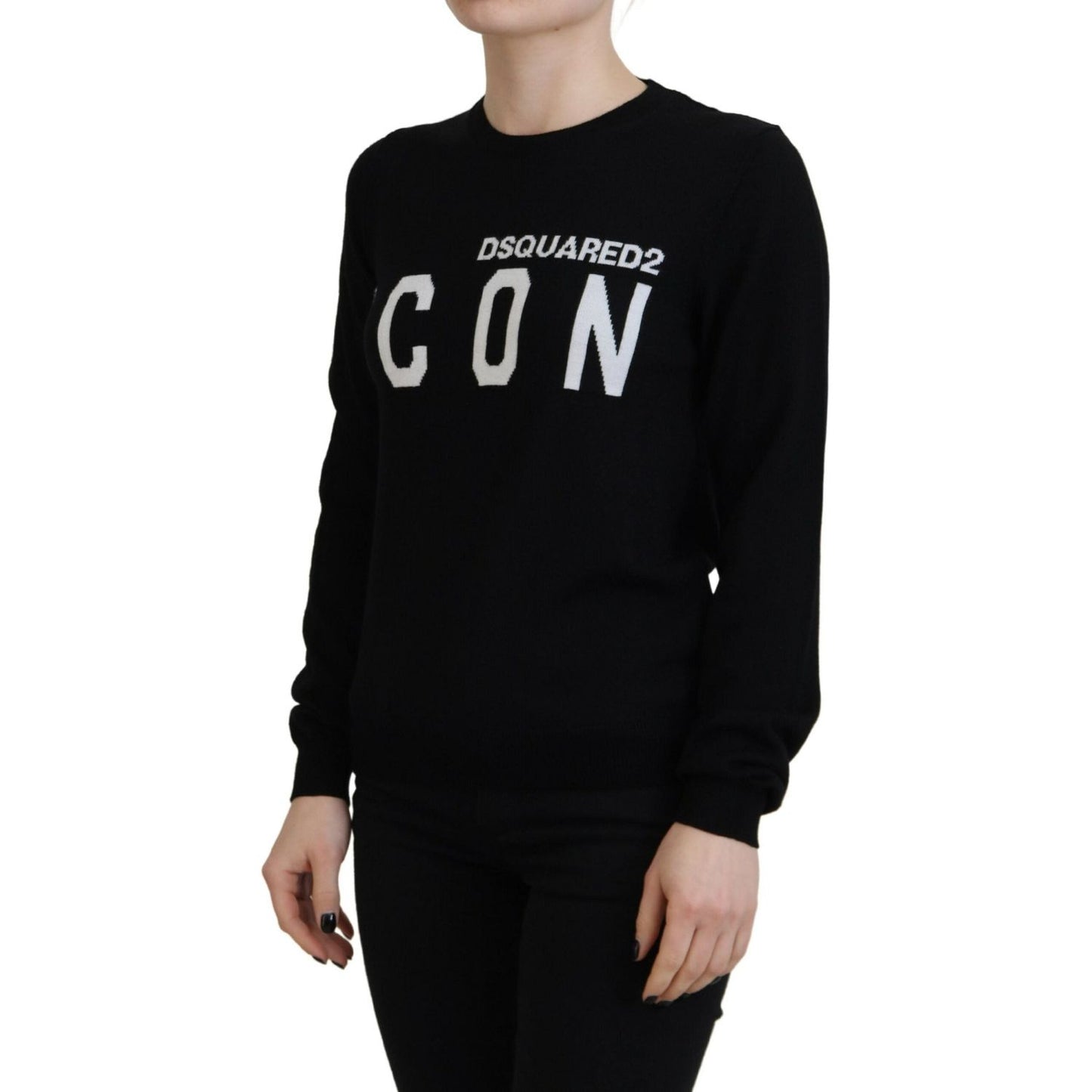 Dsquared² Black Virgin Wool Logo Print Long Sleeves Sweater TSH83389-38