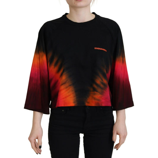 Dsquared² Black Cotton Tie Dye Crew Neck Casual Top TSH83405-38