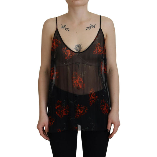 Dsquared² Black Floral Print Spaghetti Strap Tank Blouse Top TSH83373-38