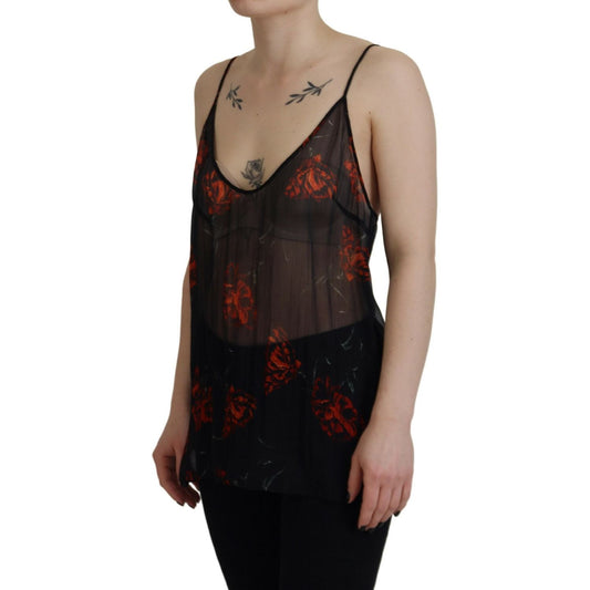 Dsquared² Black Floral Print Spaghetti Strap Tank Blouse Top TSH83373-38