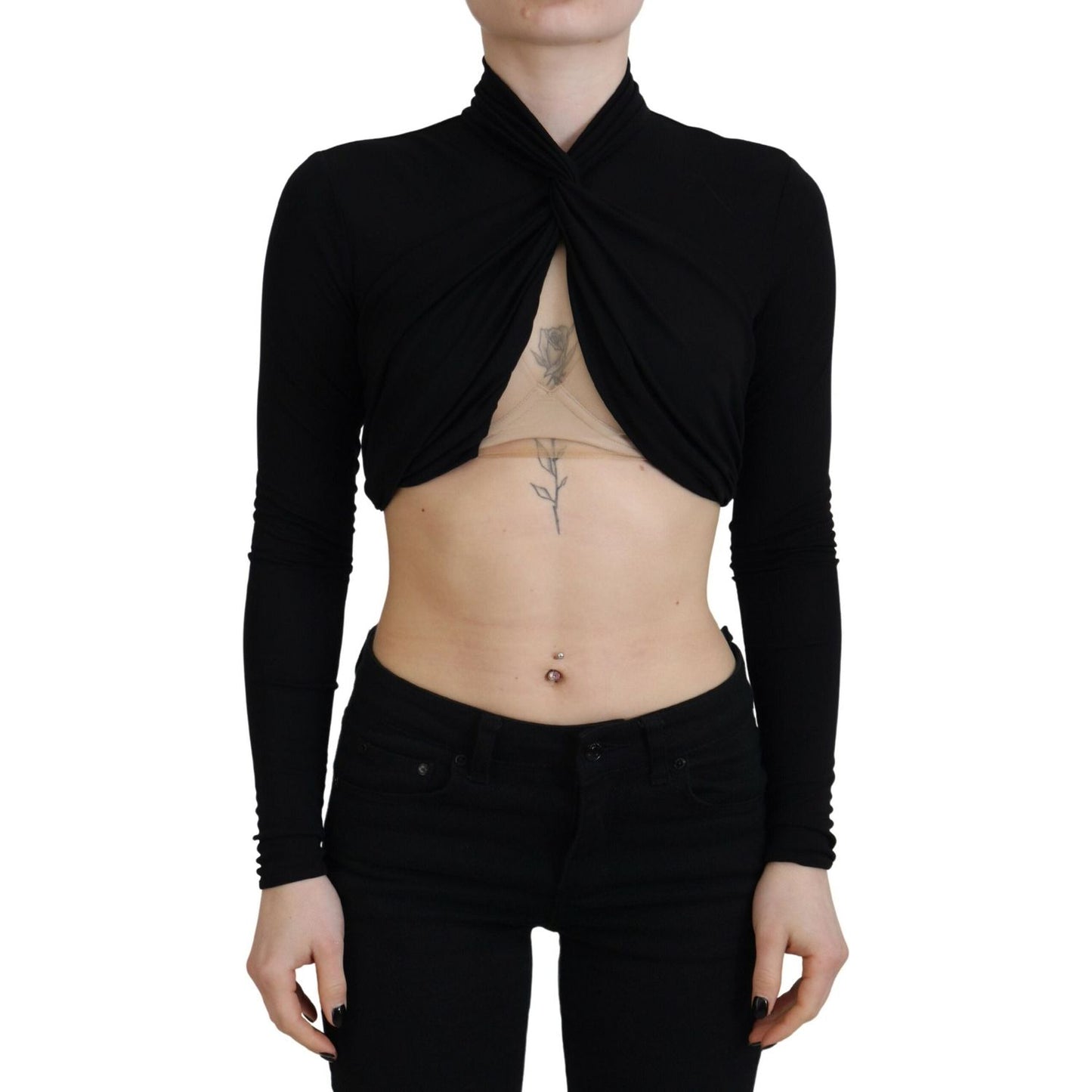 Dsquared² Black Cut Out Viscose Cropped Long Sleeves Top TSH83378-38