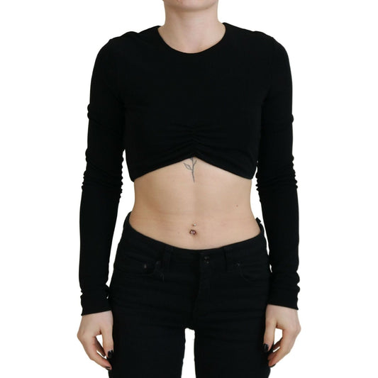 Dsquared² Black Viscose Cropped Round Neck Long Sleeves Top TSH83381-38