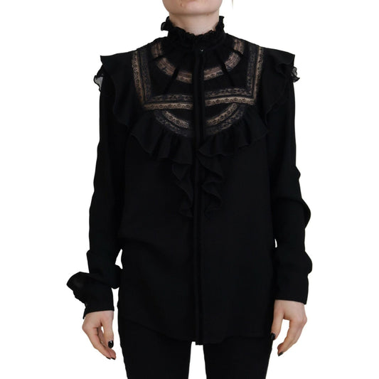 Dsquared² Black Lace Trim Turtle Neck Long Sleeves Top TSH83382-38
