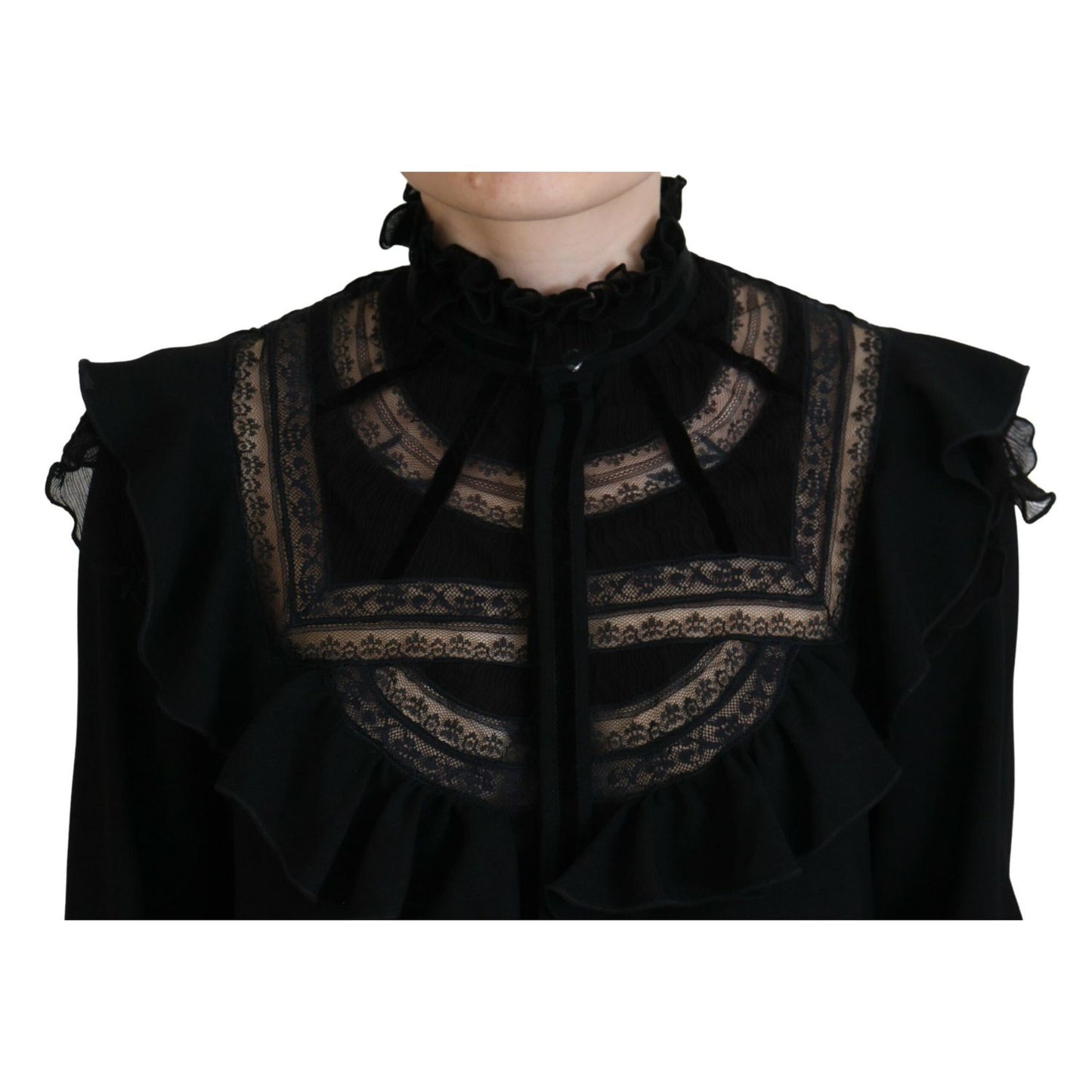 Dsquared² Black Lace Trim Turtle Neck Long Sleeves Top